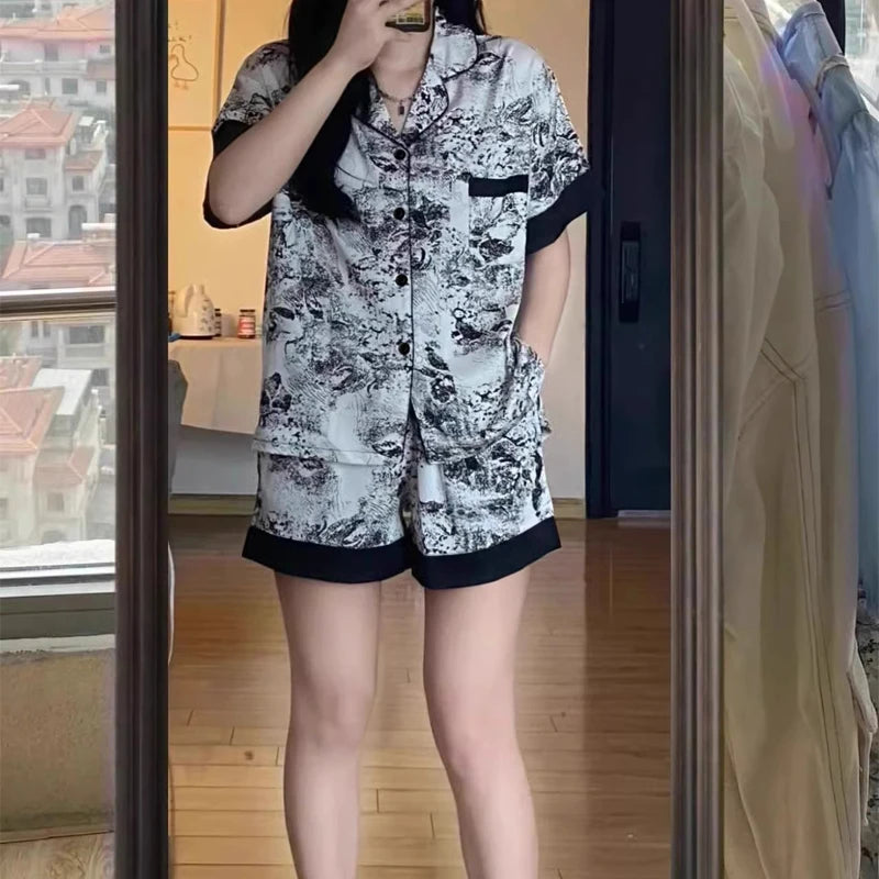Chinese Elegant Ink and Wash Painting Women's Pajamas Ancient Style Classical Flavor Sleepwear 2024 New Summer Fashion Nightgown