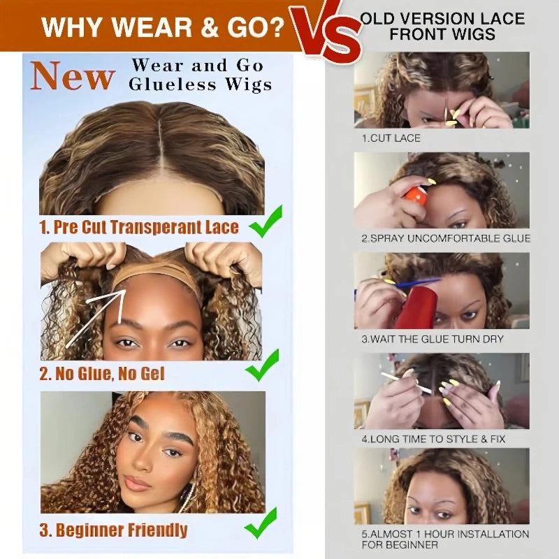 Ombre Deep Wave Bob Human Hair Lace Front Wig for Women