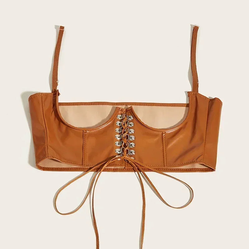 Gothic Lace Up Corset Crop Top With Waist Support For Women