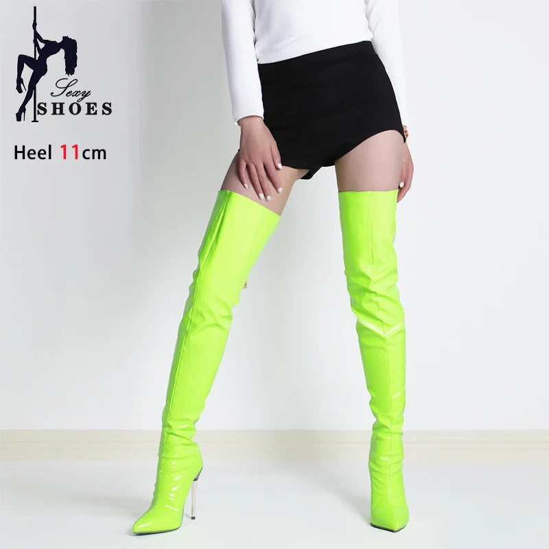 Shiny Patent Leather High Heel Over The Knee Boots for Women