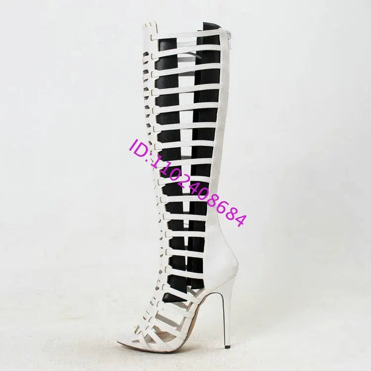 High Heel Metal Buckle Gladiator Knee Boots For Women