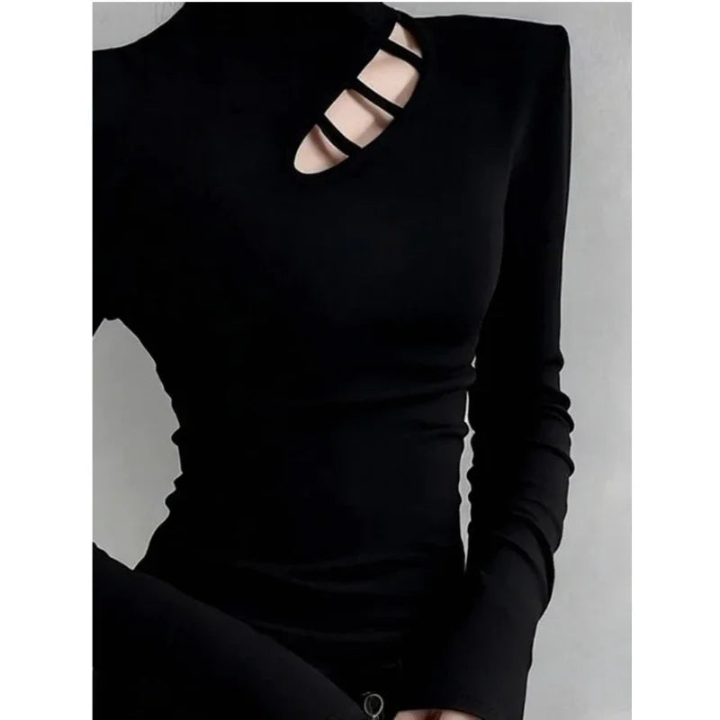 Long Sleeve Turtleneck Hollow Out Pullover For Women