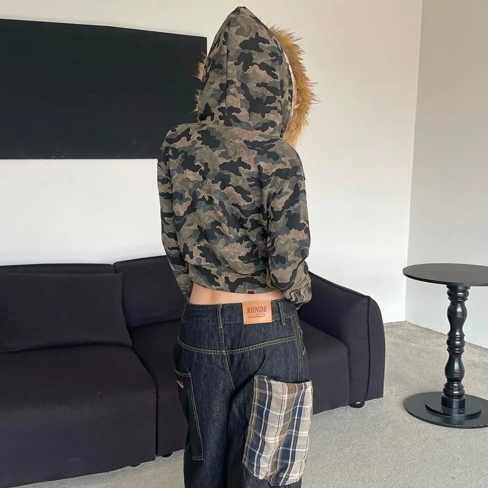 Harajuku Punk Camouflage Zip Hoodie
