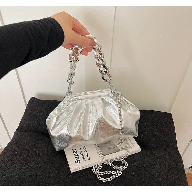 Elegant Pleated Chain Cloud Crossbody Shoulder Bag for Women