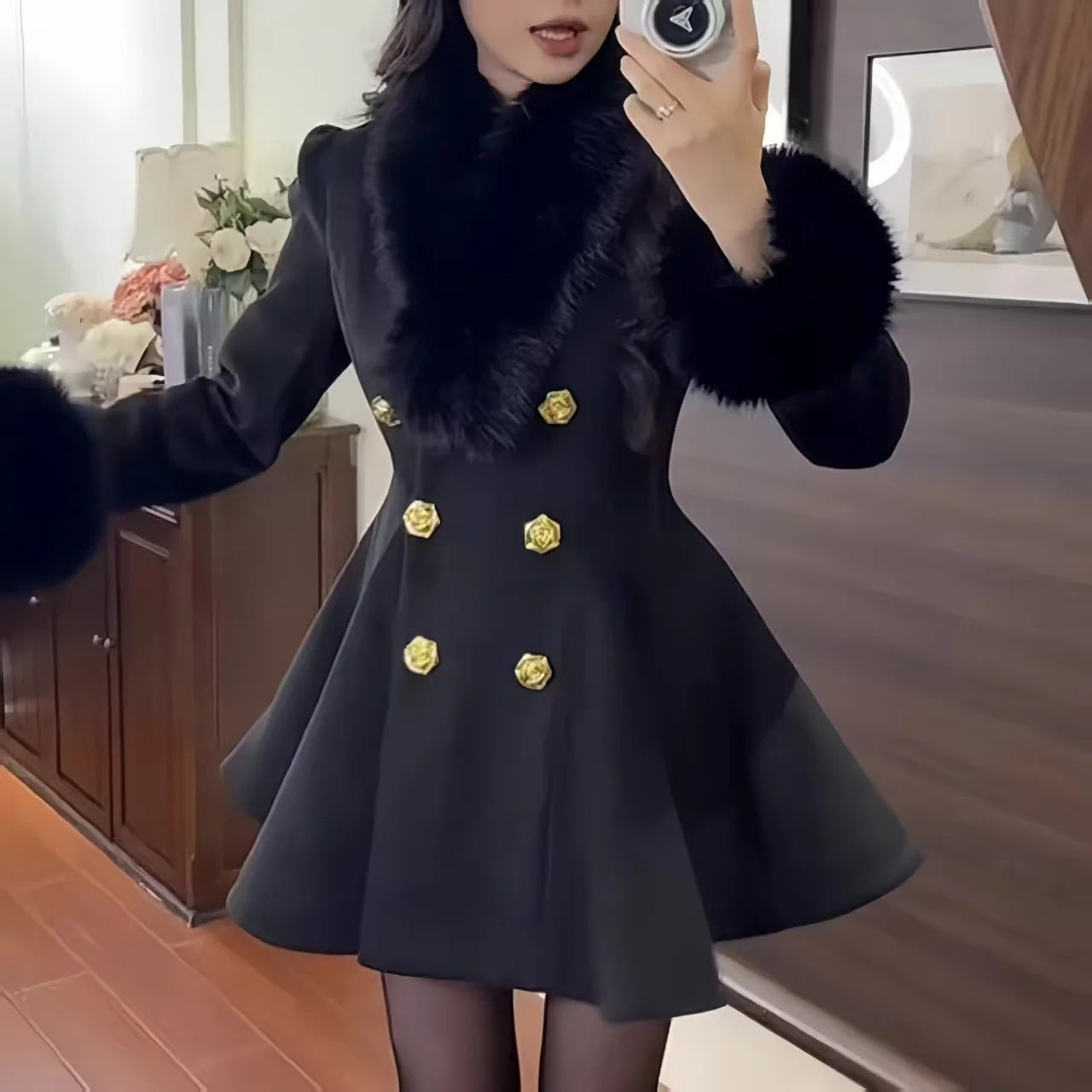 New Elegant Small Fragrance Celebrity Loose Coat Moda Woolen Winter French Style Vintage Blends Slim Waist Mid-length Outwear