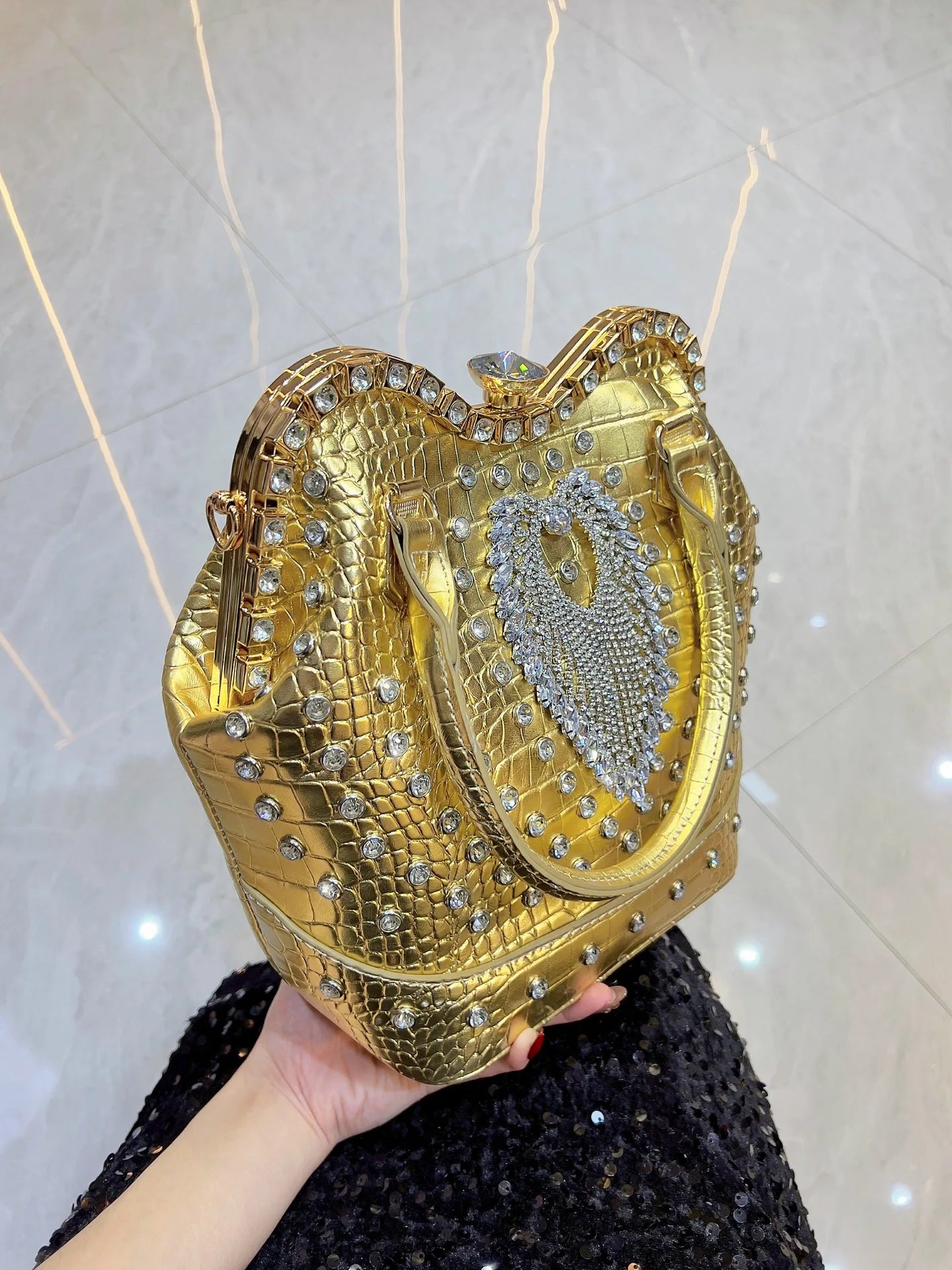 New Women's Dinner Bag with Diamonds Shiny Dinner Party Handbag Luxury Brand Diamond-encrusted Fashionable Women's Shoulder Bag