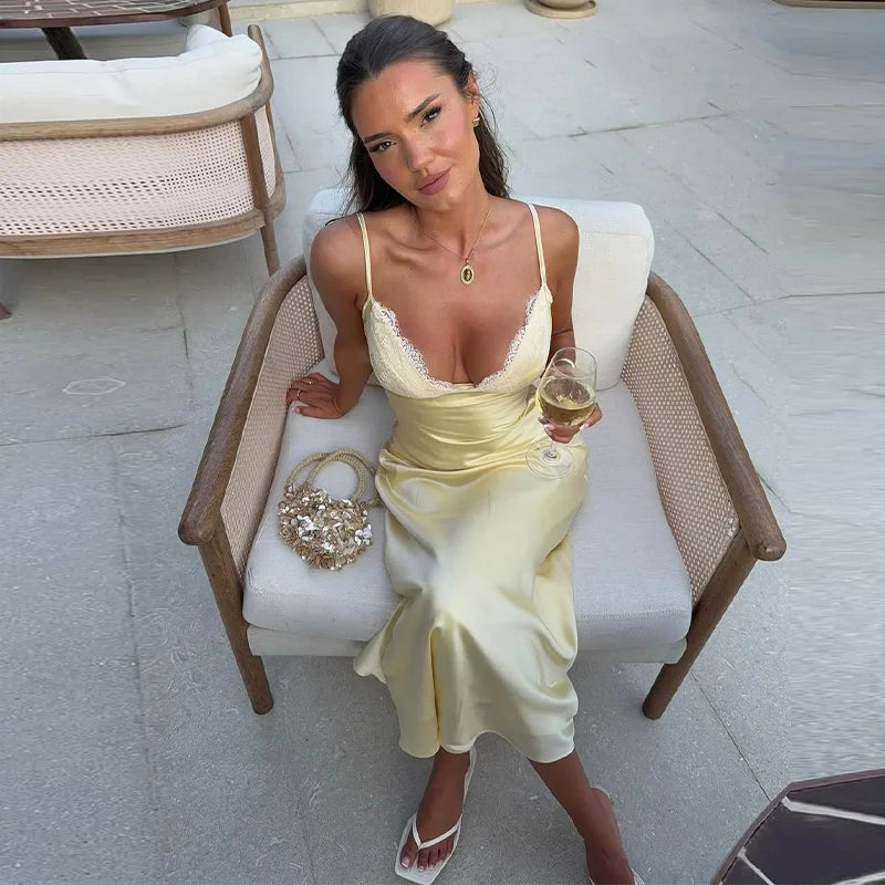 Sophisticated Backless Satin Evening Dress for Women
