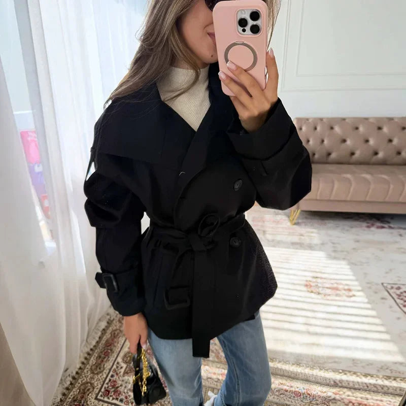 Relaxed Fit Belted Single Breasted Jacket for Women