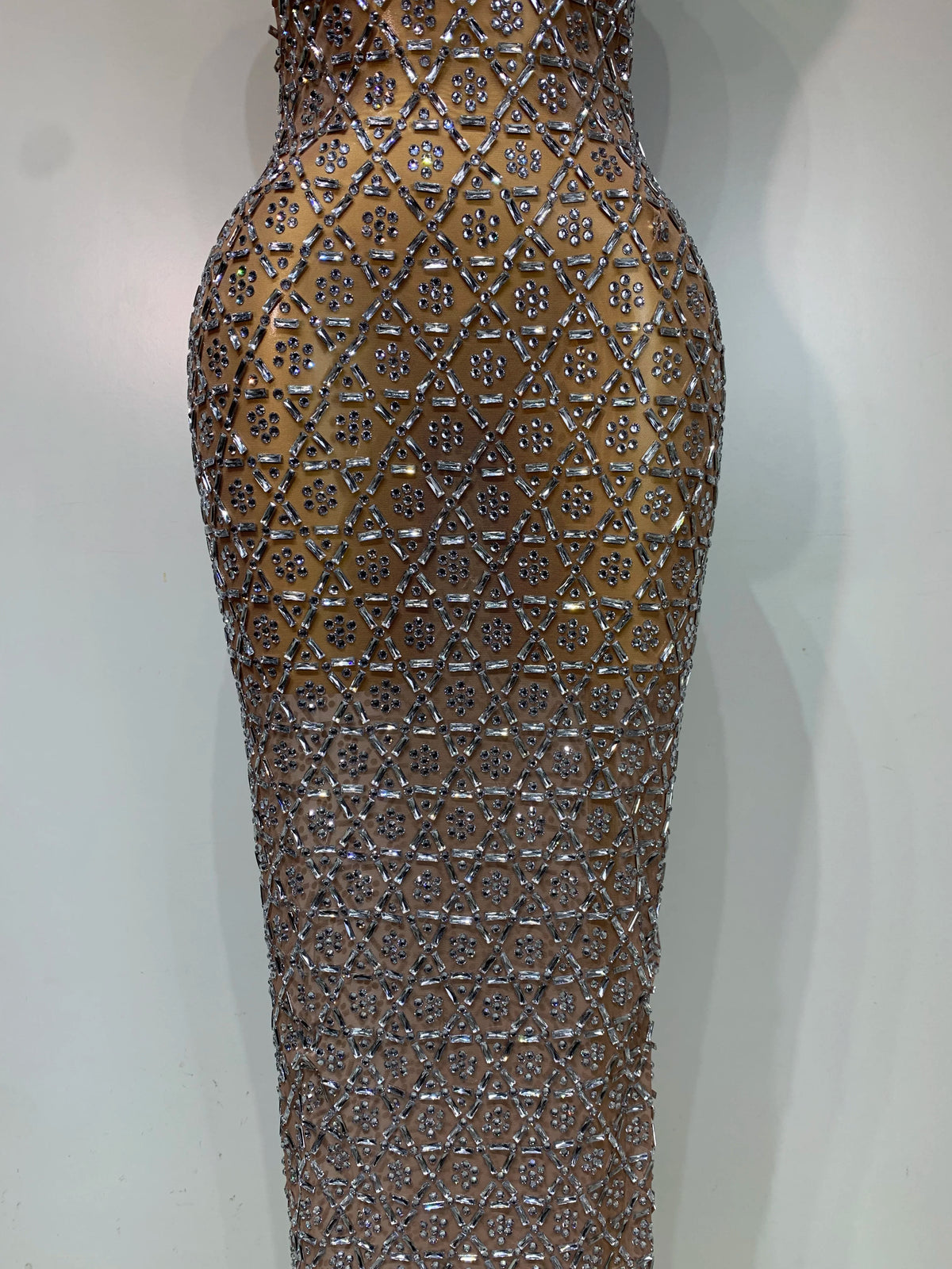 Rhinestone Mesh Evening Gown