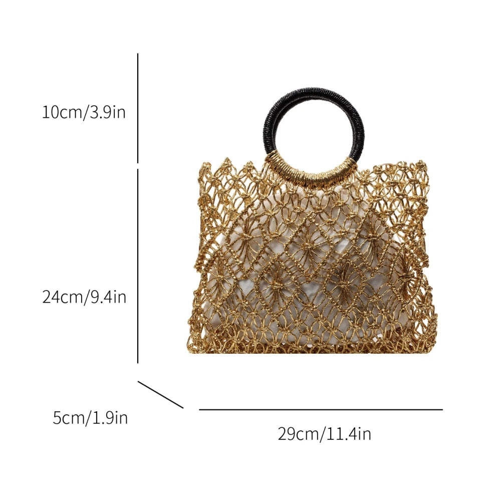 Eco Friendly Woven Round Handle Hollow Out Craft Paper Handbag for Women