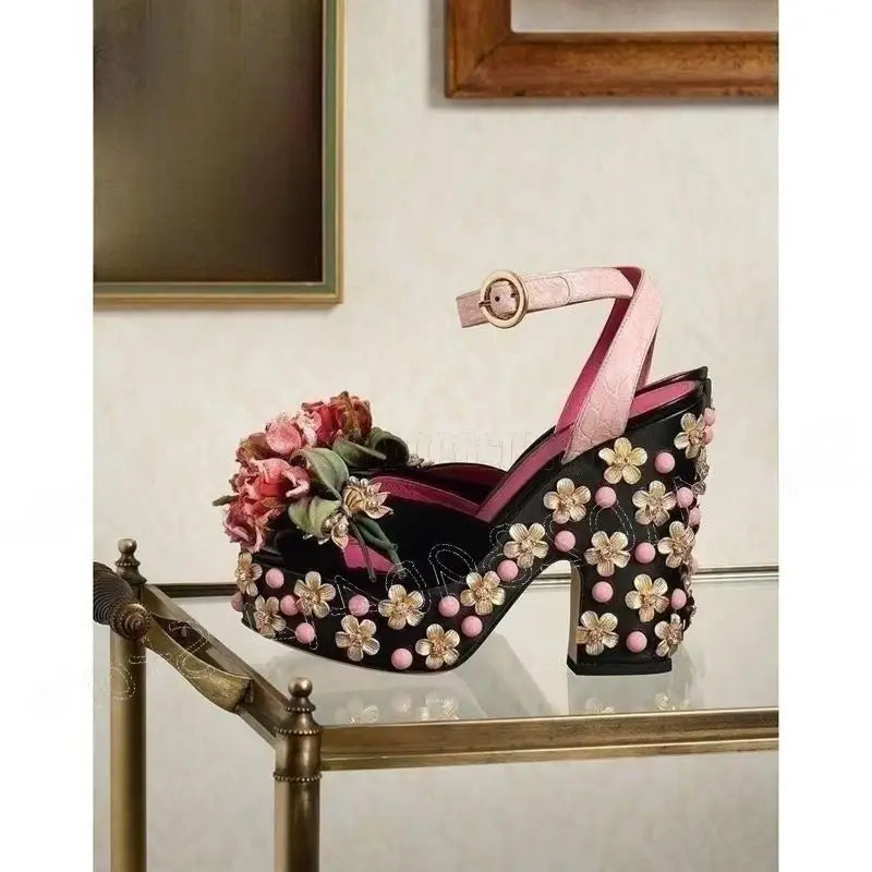 Colorful Beaded Buckle Strap Platform Sandals for Women