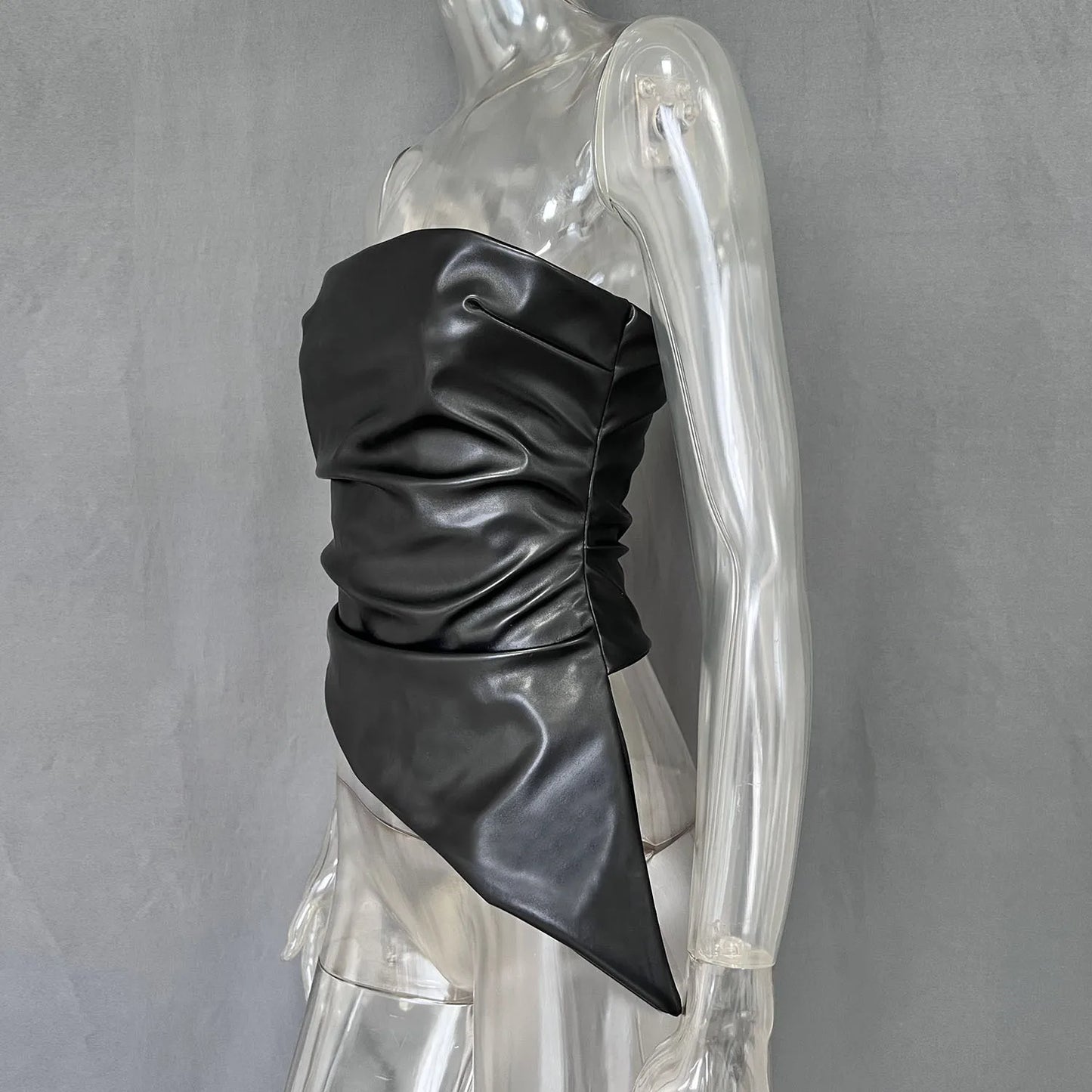 Zippered PU Leather Tube Top
