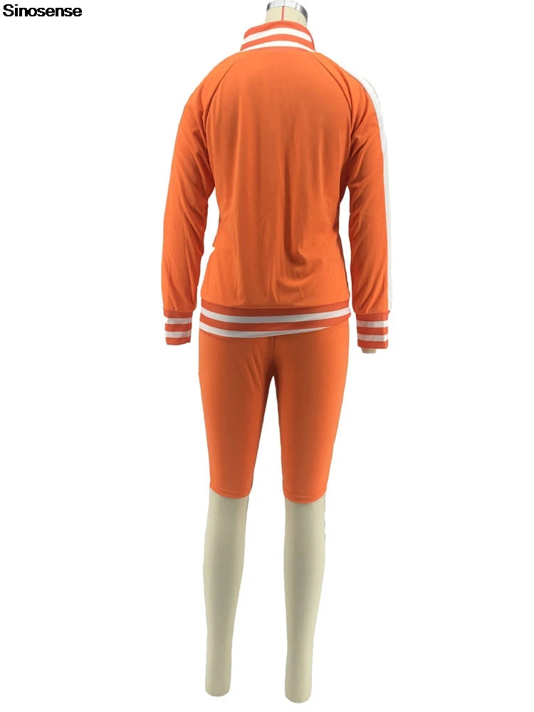 Casual Cold Shoulder Zipper Tracksuit Set for Women