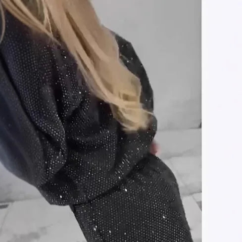 Elegant Sequin Lace Up Two Piece Pants Set for Women