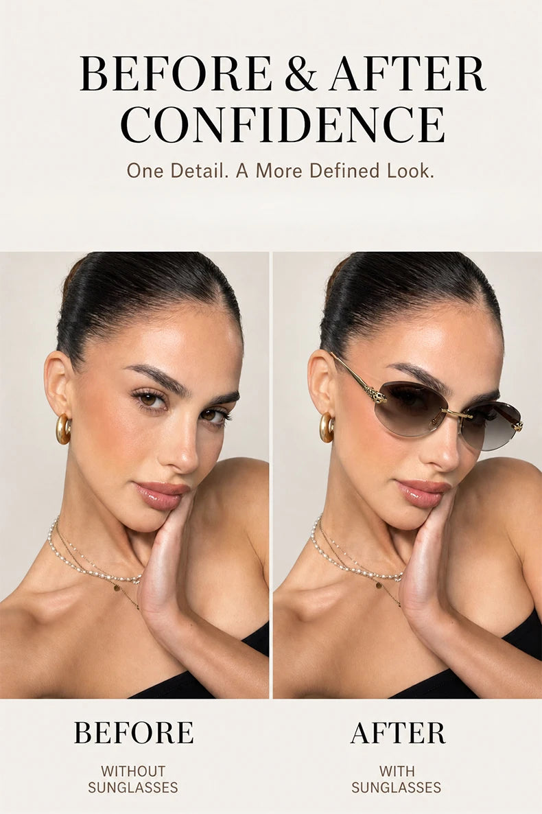 Gold Rimless Hexagon Sunglasses