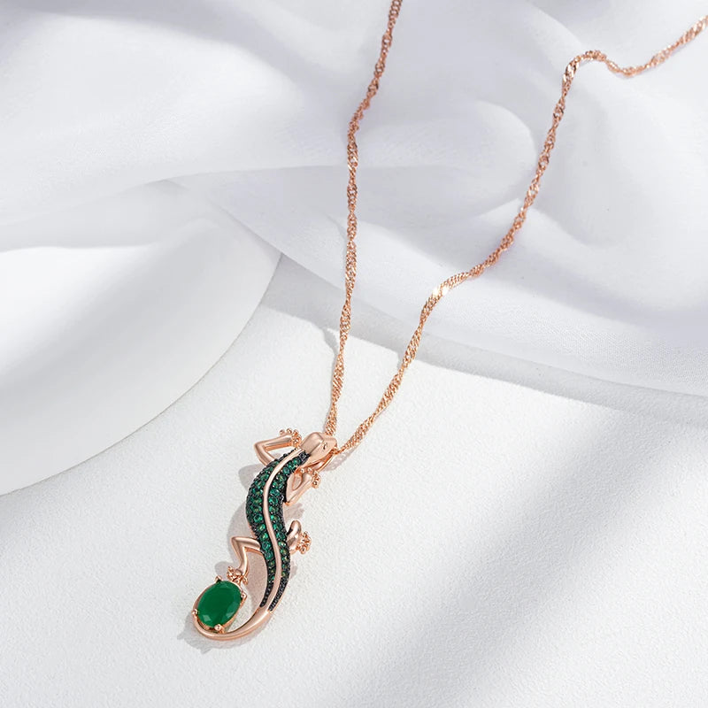 Green Zircon Lizard Pendant Necklace