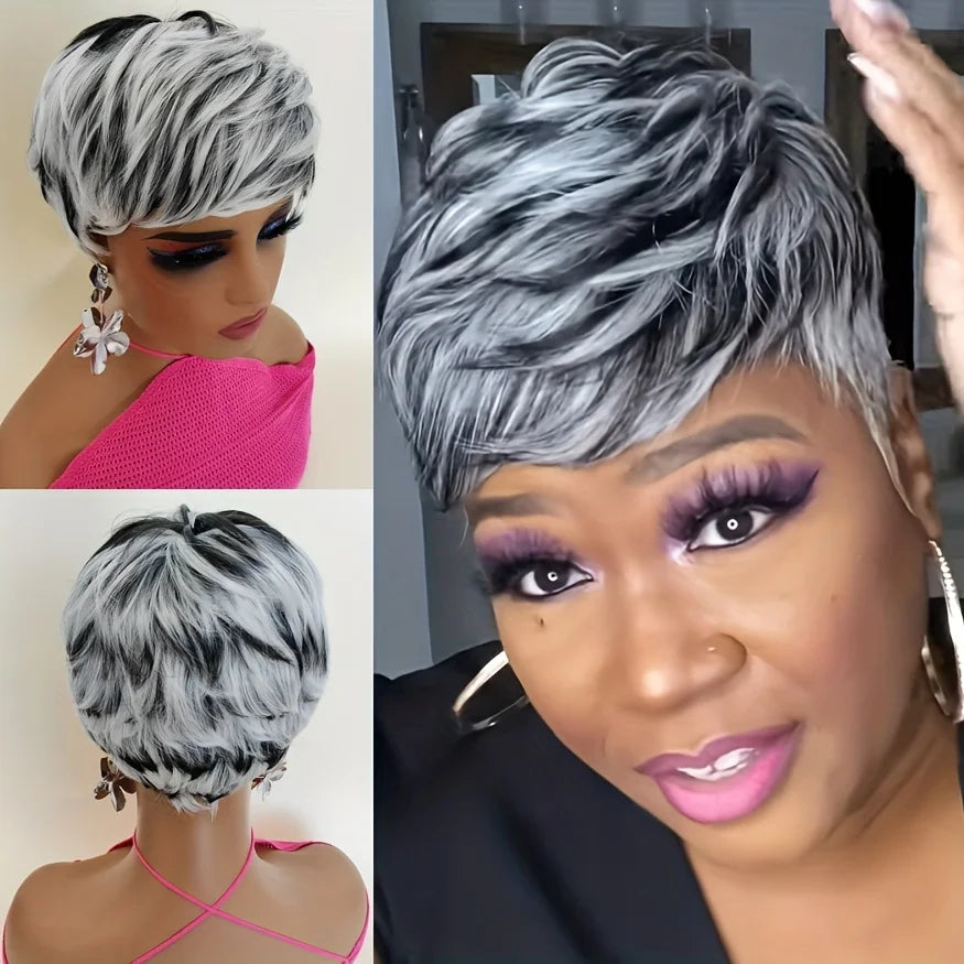 Heat Resistant Soft Pixie Cut Wig With Bangs For Women