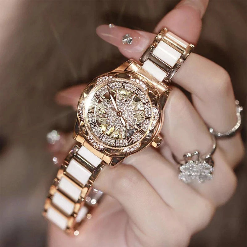 Skeleton Dial Diamond Accent Quartz Watch