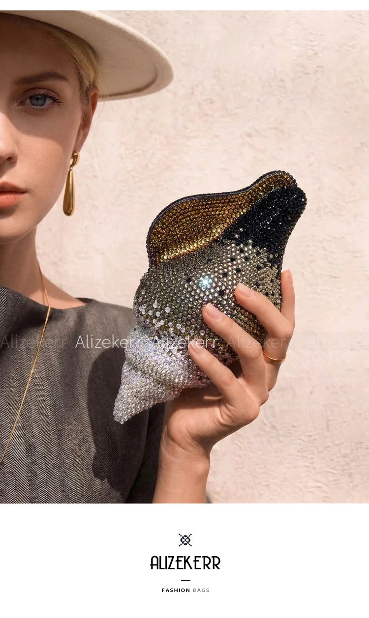 Glamorous Crystal Conch Shaped Rhinestone Evening Bag for Women