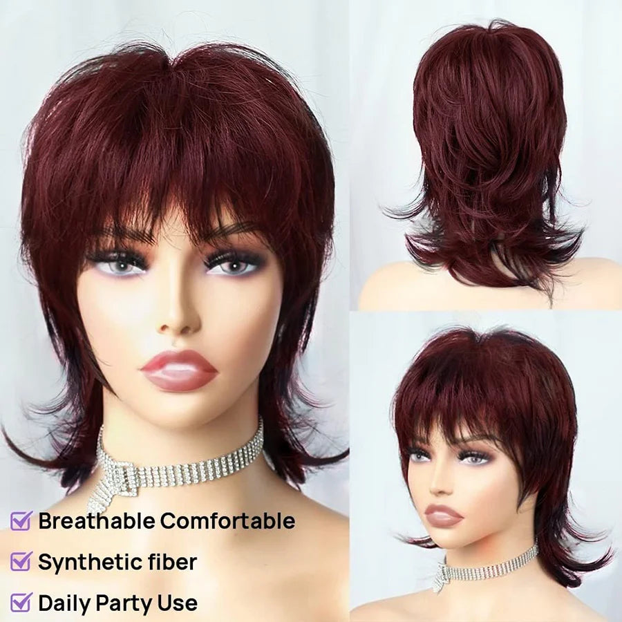 Wolf Cut Shaggy Layered Trendy Wig with Bangs for Women