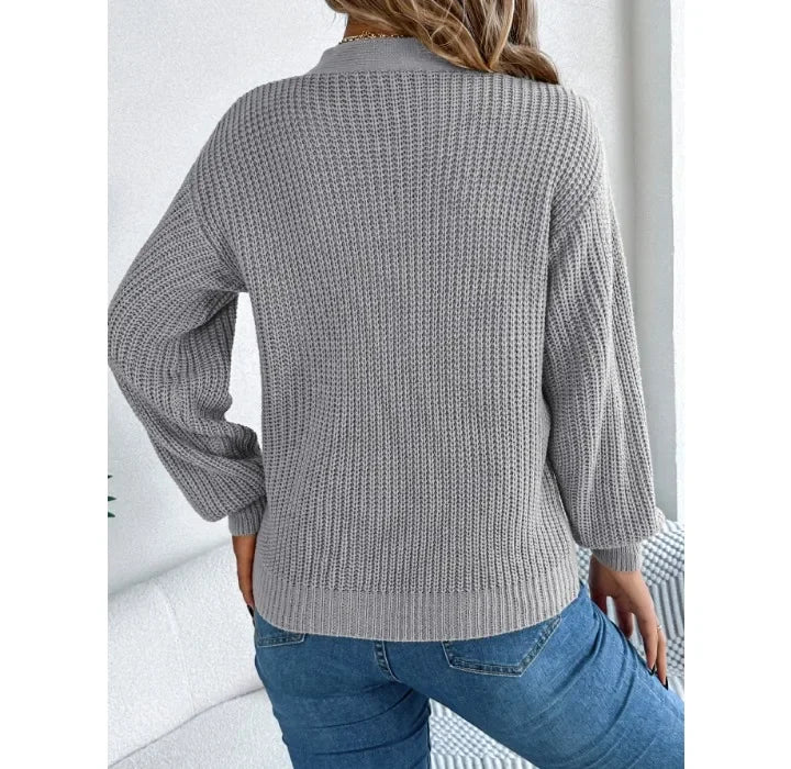 Casual Sweater Women Streetwear Hollow V-neck Elegant Lantern Sleeve Head Tops 2024 Autumn/Winter New Long Sleeved T-shirt Y2k
