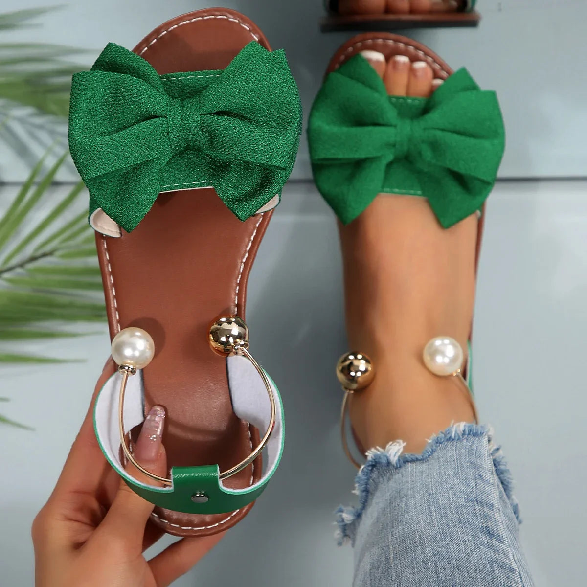 Lightweight Casual Beach Bow Tie Flat Sandals for Women
