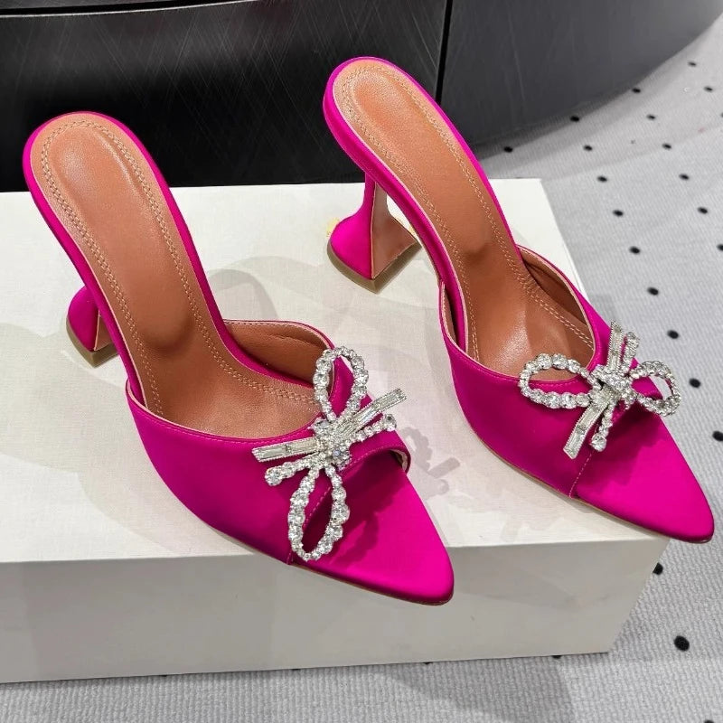 Bow Rhinestone Pointed Toe High Heel Sandals for Women