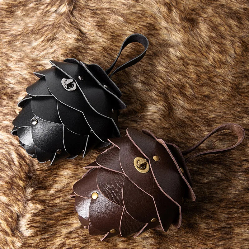 Pine Cone Shaped Retro Coin Purse Creative Small Wrist Bag Pu Leather Mini Waist Bag Exquisite Unisex Fashion Handmade Wallet