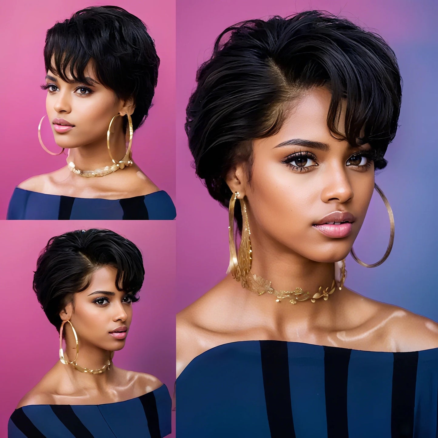 Pixie Cut Lace Front Wig for Women 13*x4x1 T part Lace Frontal Human Hair Wig Natural Black Color