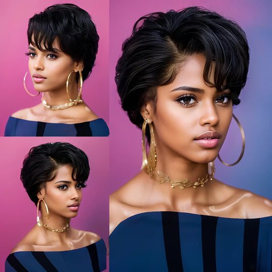 Natural Black Cropped Wig