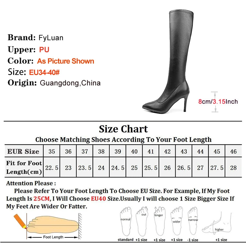 Patent Leather Pointed Knee High Boots