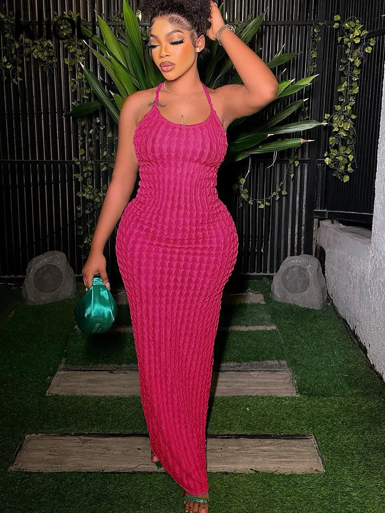 Ruched Backless Sleeveless Bodycon Maxi Dress for Women