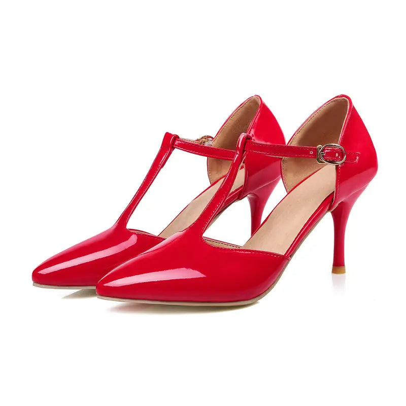 Elegant T Straps Pointed Heels