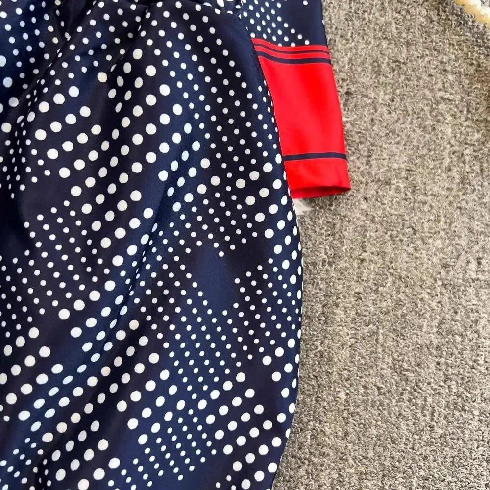 Women Contrast Dot Print V-Neck Loose Lace Up Top+Elastic Waist Wide Leg Pant Suit Autumn Fashion Kimono Cardigan Two Piece Set