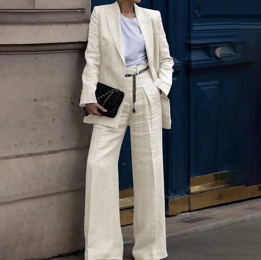 Double Breasted Classic Two Piece Suit Set for Women