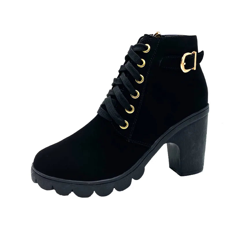 Lace-Up Platform Ankle Boots With Square Heels for Women