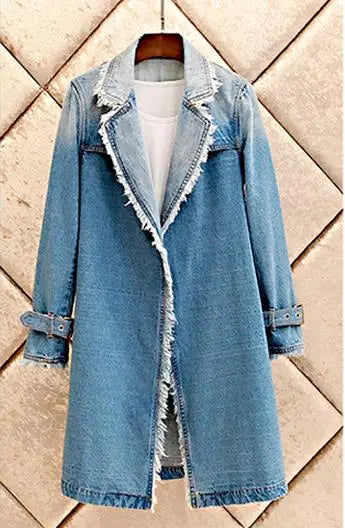 Relaxed Fit Denim Trench Coat With Waist Belt For Women
