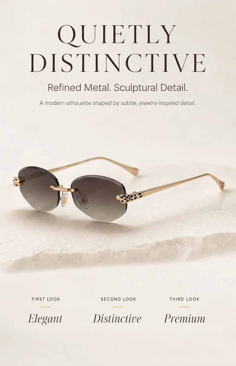 Gold Rimless Hexagon Sunglasses