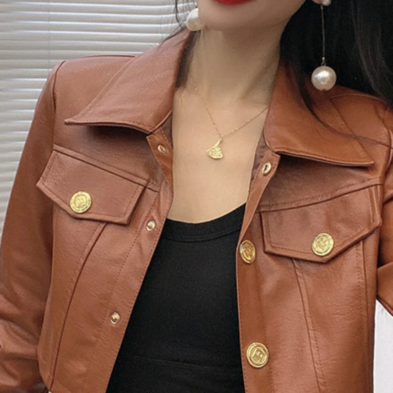2025 Autumn New Short Style Coat Women's Leather Jacke Clothing
