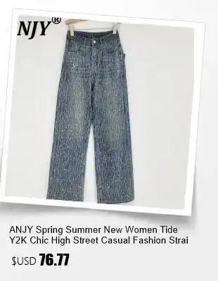 ANJY Autumn New Women's Streetwear Y2K Chic Fashion Safari Style Niche Personality Spliced Button Jeans Casual Denim Pants A7689