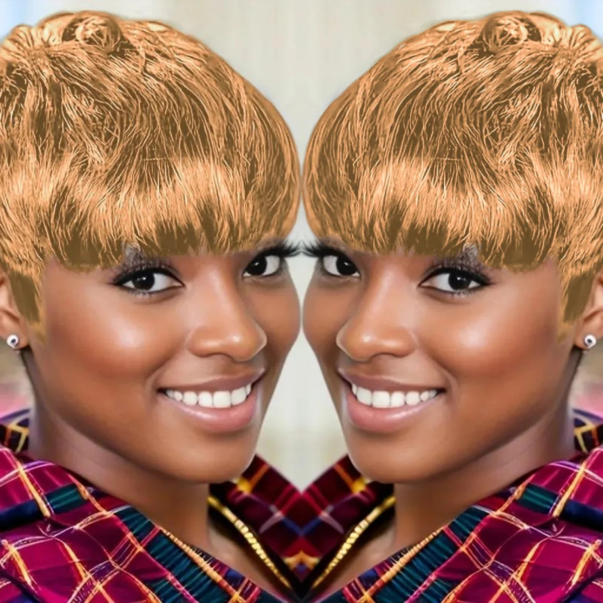 Short Layered Pixie Cut Human Hair Wig with Bangs for Women