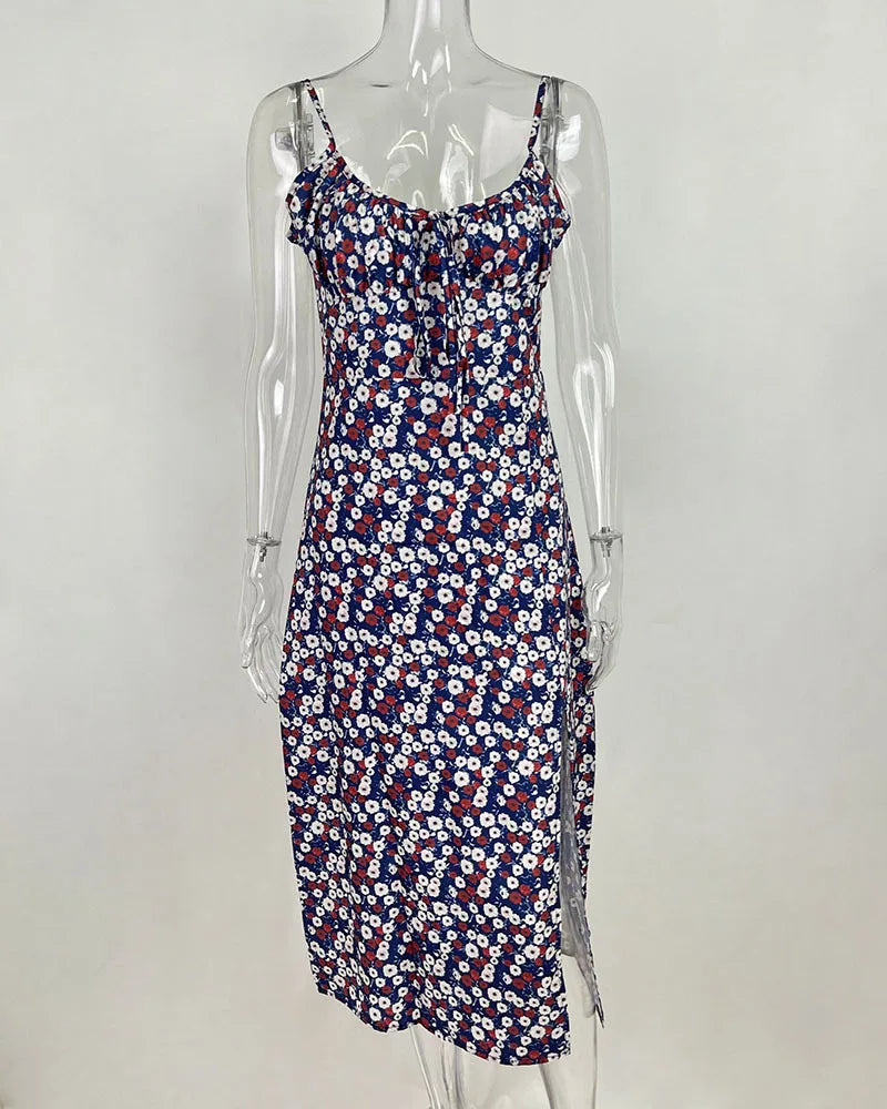 Floral Print Spaghetti Strap Dress for Women Beach Party Style