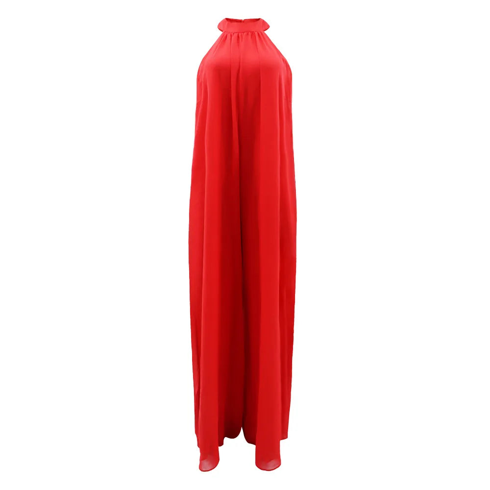 Loose Fit Solid Color Chiffon Ankle Length Jumpsuit for Women