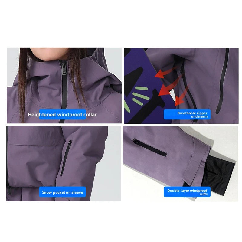 Waterproof Fleece-Lined Hooded Windbreaker Set for Women