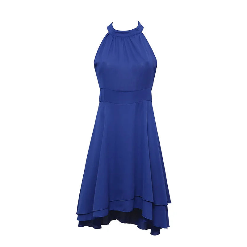 Elegant Sleeveless Halter Neck Chiffon Midi Dress for Women