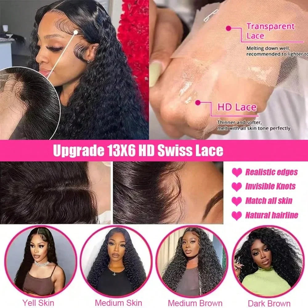 Natural Deep Wave Lace Frontal Human Hair Wig For Women