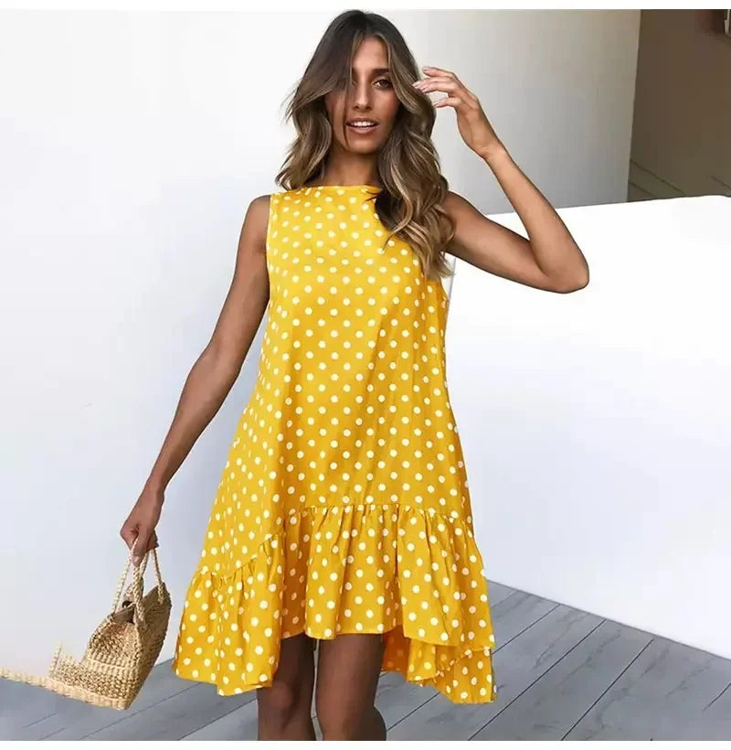 Summer Bohemian Dot Print Backless V Neck Dress For Women