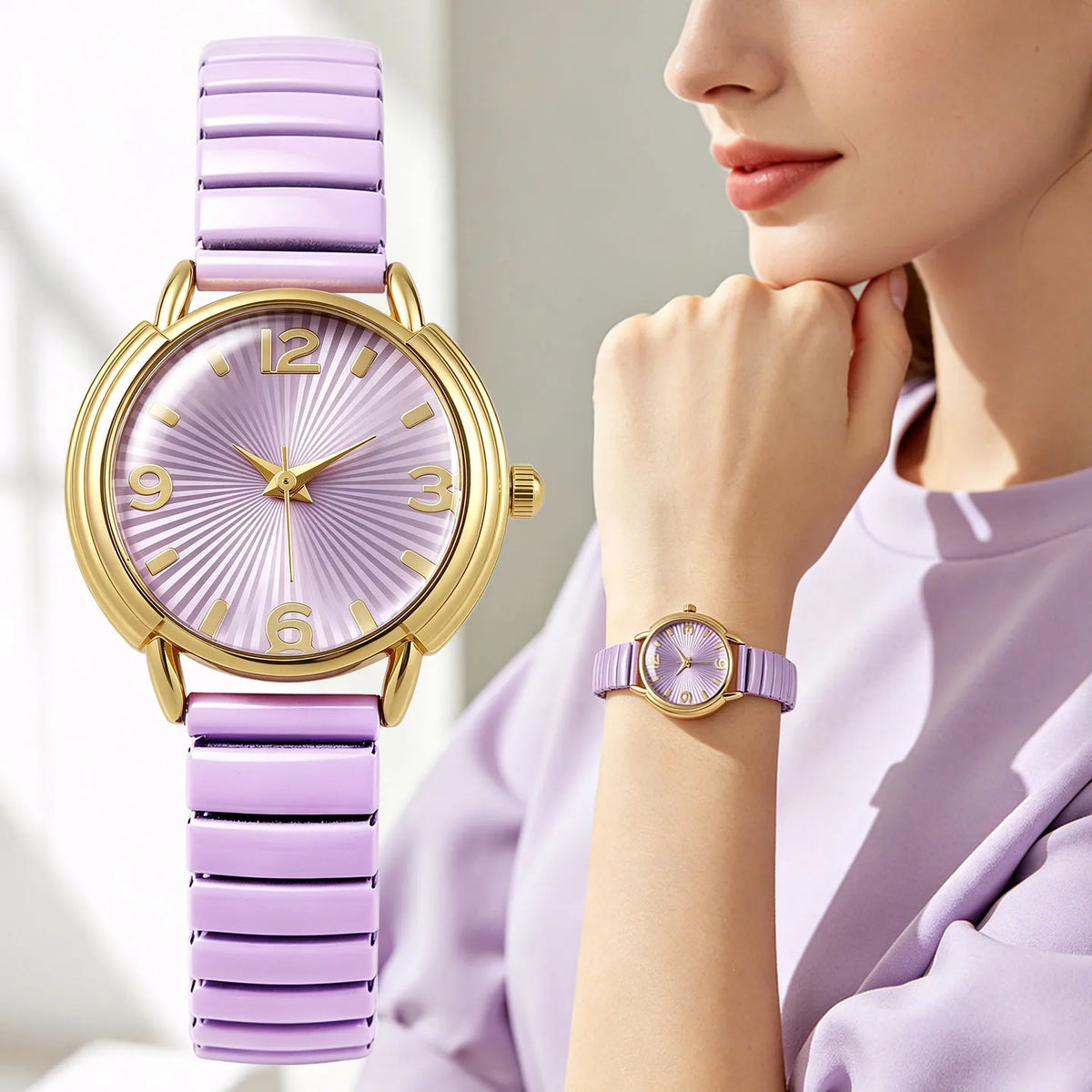 Elegant Round Dial Elastic Strap Quartz Watch for Women