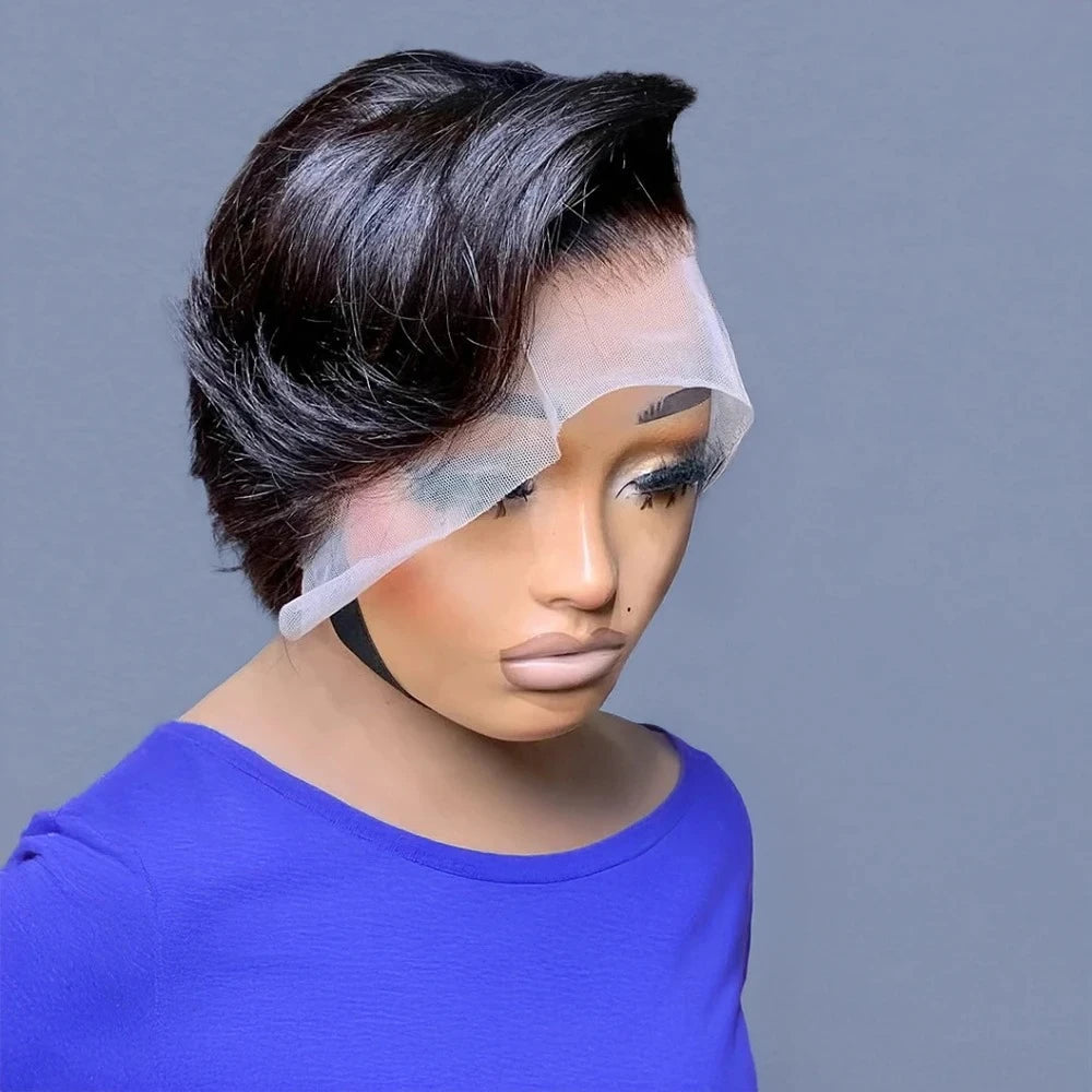 Short Straight Pixie Cut Human Hair Lace Front Wig for Women
