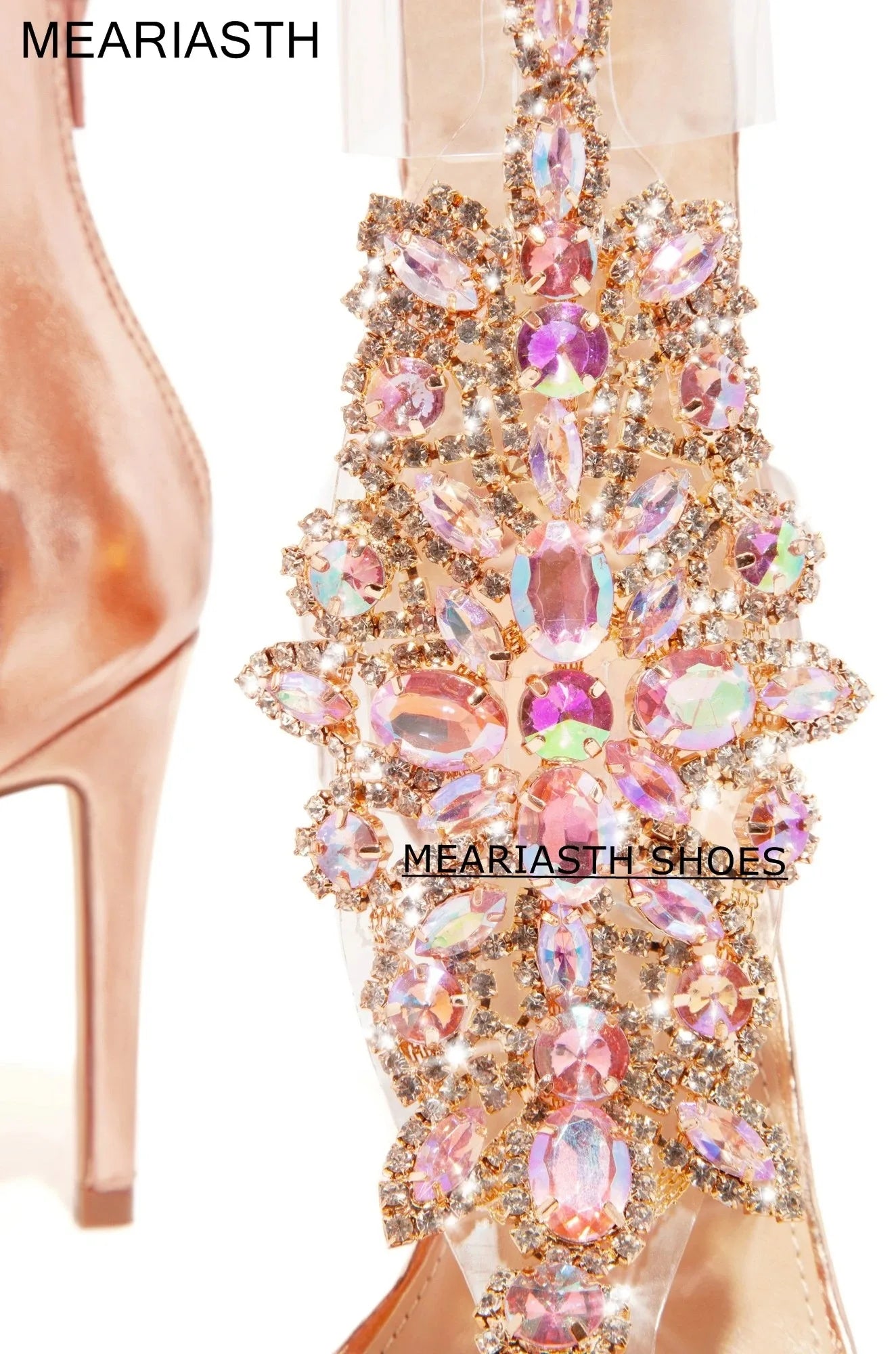 Elegant Crystal Strap Suede Stiletto Sandals for Women